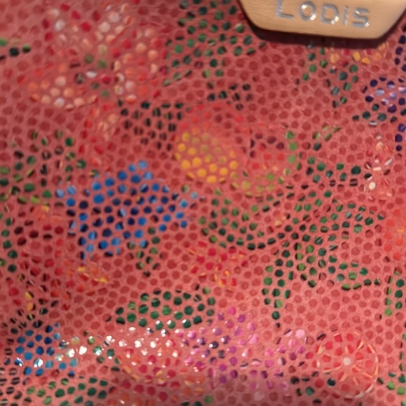 LODIS Leather Pouch Womens Pink/Multi Floral Zip top makeup bag Cords Travel - Picture 4 of 7